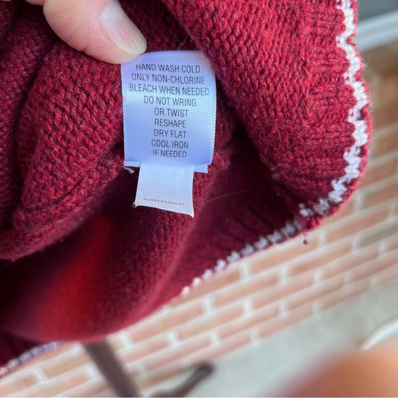 Cranberry red and white zip up cardigan sweater with birdhouses. Medium - Picture 8 of 10